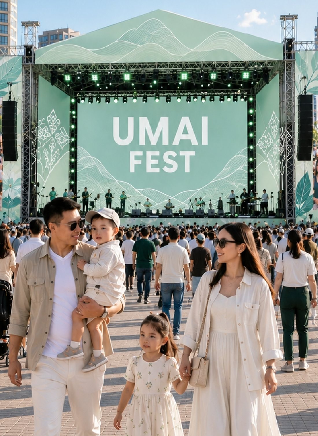UMAI Fest сахнасы және фестивальге келген отбасылар